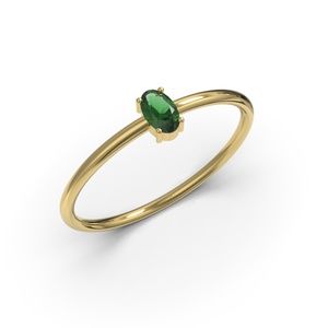 10K Yellow Gold Oval Cut emerald CZ Promise Ring